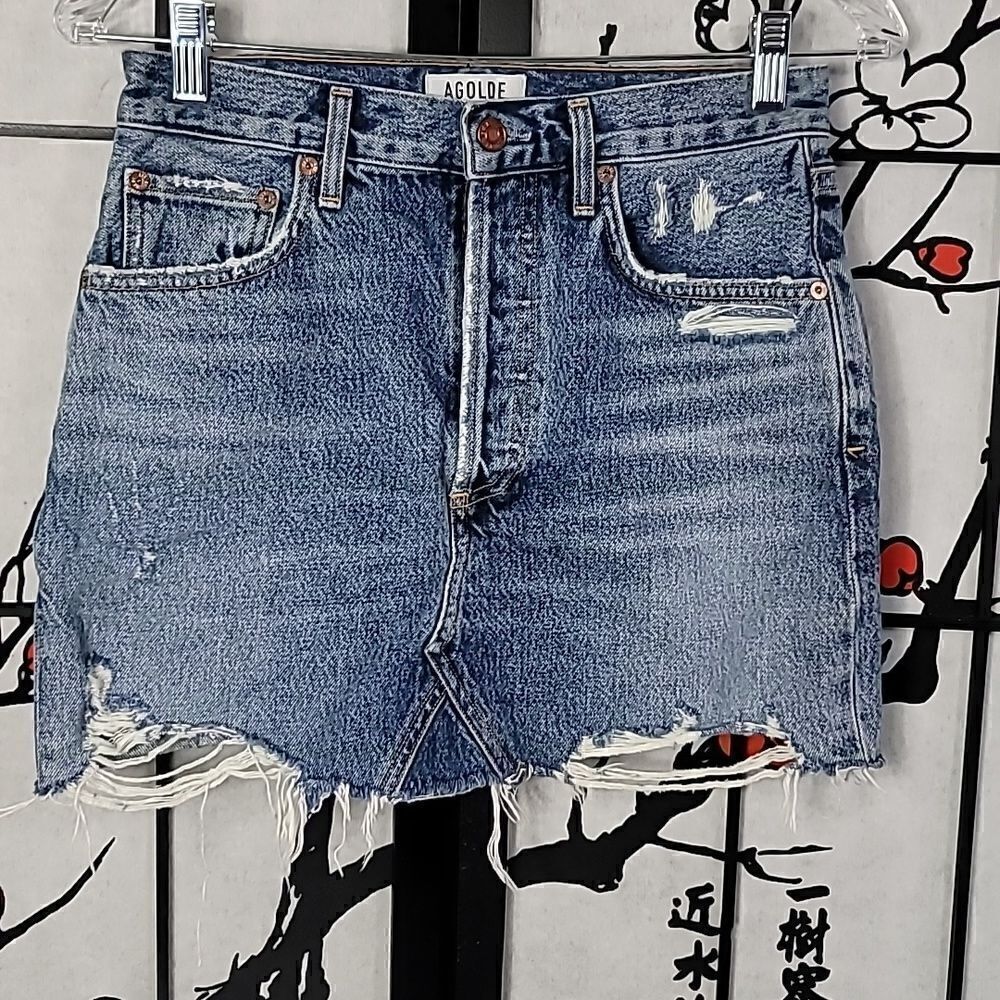 Agolde Quinn High Rise Denim Mini Skirt 25 - Picture 3 of 10